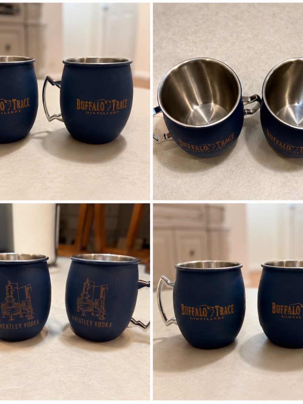 Buffalo David Bitton Navy Blue Moscow Mule Style Mugs with Gold Logo - Set of 2